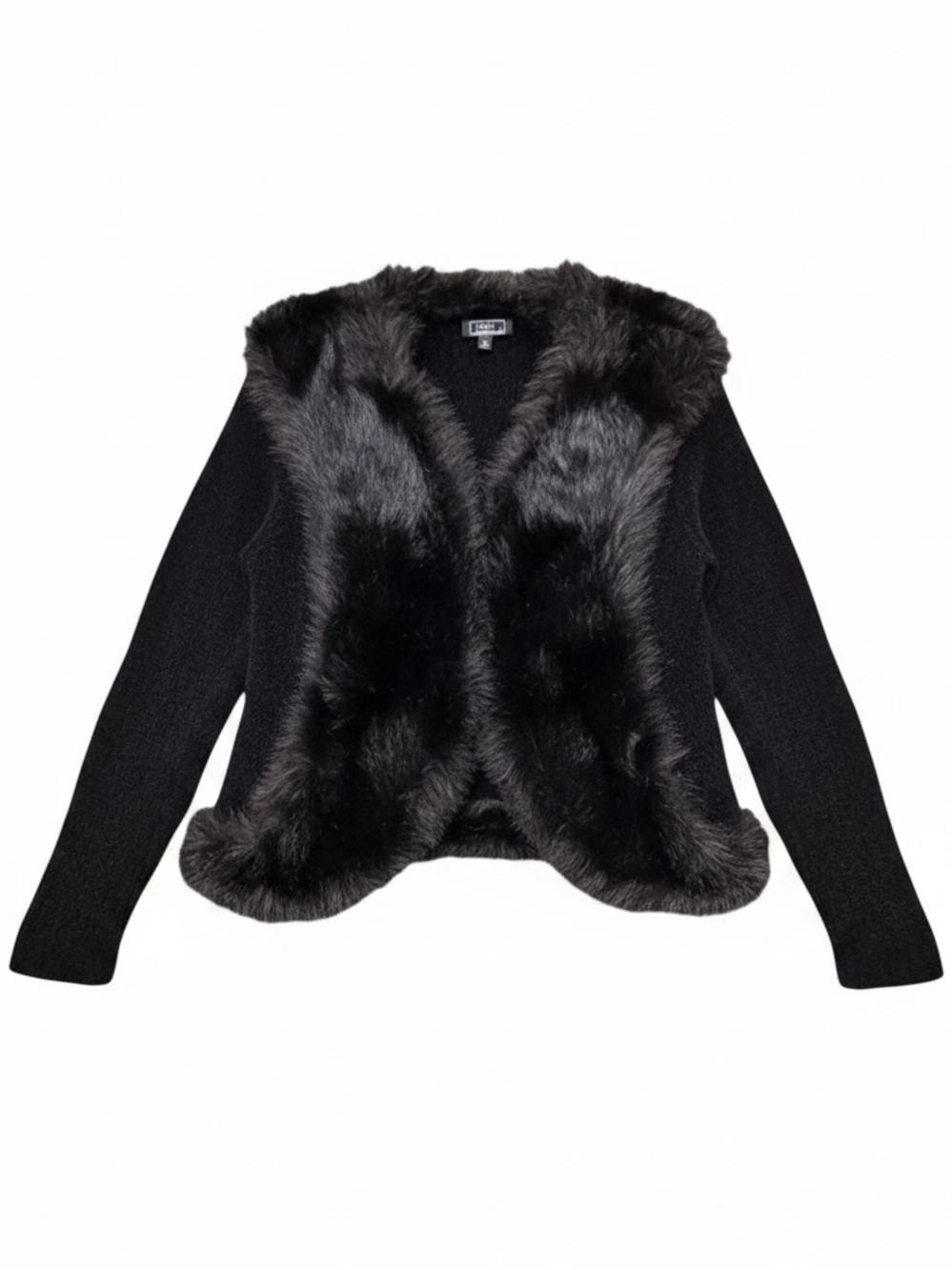 Vintage‎ Lisa International Faux Fur Boiled Wool Cardigan Jacket L Y2K Glam